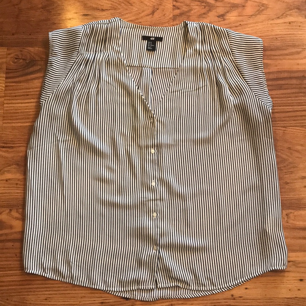 H&M Cap sleeve Navy & White Striped Blouse